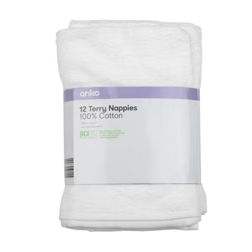 12 Pack Cotton Terry Nappies