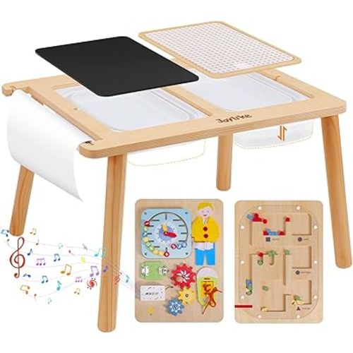 Sensory Table for Toddlers 1-3 with 2 Large Storage Bins, 4 Montessori Activity Boards and Paper Roll, Educational & Multi-Functional Gift for Kids Draw and Play