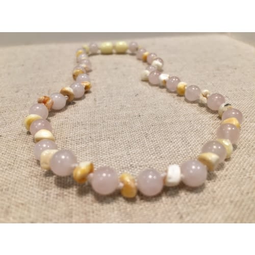 Baltic Amber Teething Necklace Rainbow Milk Pink Rose Quartz 12.5