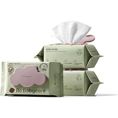 Bc Babycare Cloud Moist Baby Wipes, Thick & XL, 99% Water, Ultra-Hydrating, Unscented, Hypoallergenic for Sensitive Skin, Biodegradable, 3 Flip-Top, 240 Count