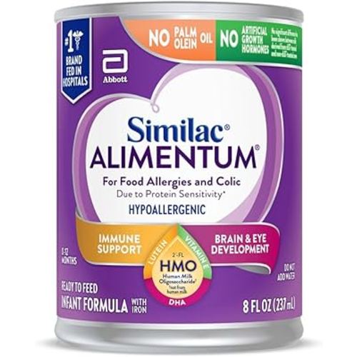 Similac Alimentum with 2'-FL HMO Hypoallergenic Infant Formula, for Food Allergies and Colic Due to Protein Sensitivity, Ready-to-Feed Baby Formula, 8-fl-oz Bottle, Pack of 24