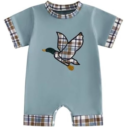 Biayxms Newborn Baby Boy Girl Mallard Duck Outfits Romper Short Sleeve Duck One Piece Jumpsuit Overalls Hunting Baby Clothes