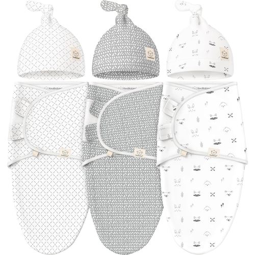 KeaBabies 3-Pack Swaddles for Newborns, Girls, Boys with Hats - Organic Soft Baby Sleep Sacks, Breathable Baby Swaddle 3-6 Months Beanies Set, Premie Infant Sleep Sack 0-3 Months (Nordic)