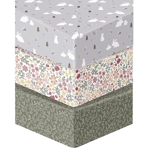 Sammy & Lou Bunny Forest 3-Pack Microfiber Fitted Crib Sheet Set