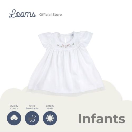 Looms Newborn to Infants 0-12 Months Baby Girl | Cotton White Dress with Tulle | St.Anne