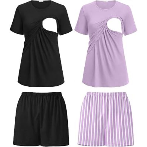 Ekouaer 2 Pack Nursing Pajamas Set Postpartum Outfits for Women