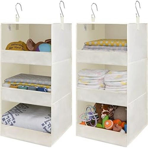 GRANNY SAYS 3-Shelf Hanging Organizer, Foldable Hanging Closet Storage, Closet Shelves Organizer for Camper, Beige, 29 ½" H X 12" W X 12" D, 2-Pack