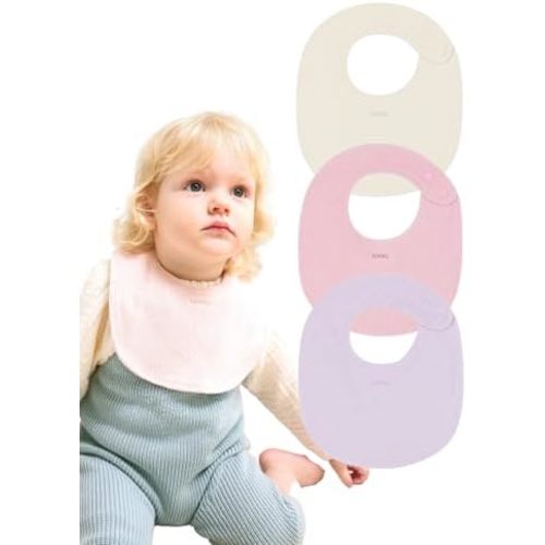 Konny Baby Bibs Terry Towel 3-Pack Set, Soft and Absorbent Cotton Feeding Drooling Infant Toddler Boys and Girls