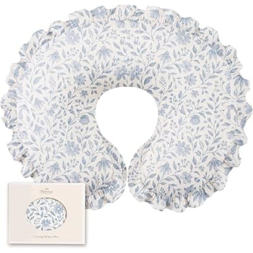 Konssy 100% Muslin Cotton Soft Nursing Pillow Cover with Ruffle Trim