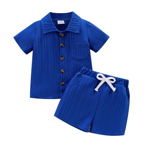 Toddler Baby Boys Clothes Ribbed Button-Down Shirt Tops +Shorts Pocket Outfit 2 PCS set 12 Months-5T Without Tee