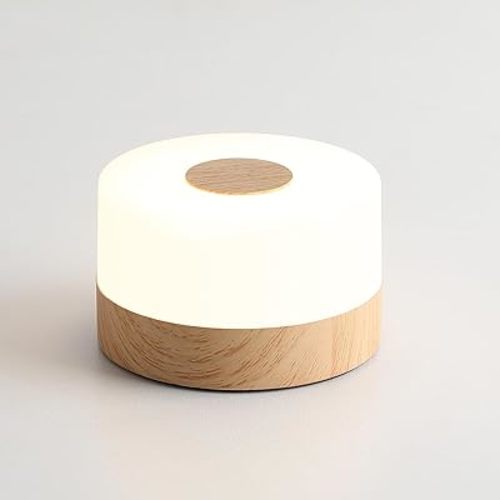 JUSHENG Rechargeable Night Light for Baby Nursery, Wireless LED Bedside Lamp Wood Grain Table Lamp with Dimmable and 3CCT Function, Touch Lights for Kids, Breastfeeding, Bedroom