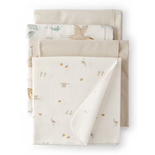 Baby 4-Pack Stork Print Receiving Blankets - Yellow
