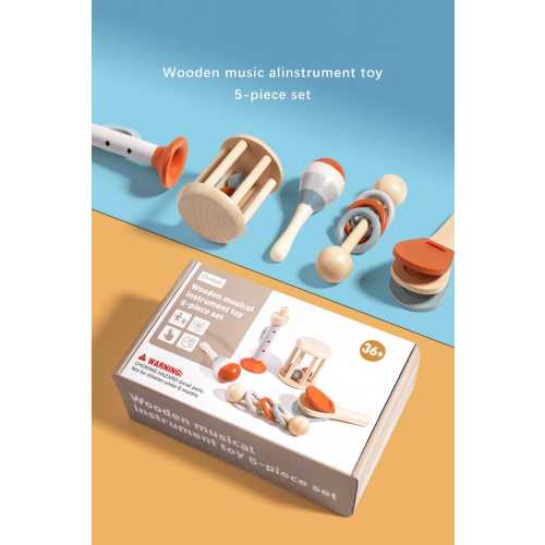 Montessori Wooden Musical Toy Set | 5-Piece Baby Instrument Kit | Natural Sensory Toys for 36 Months+ | Children Gift