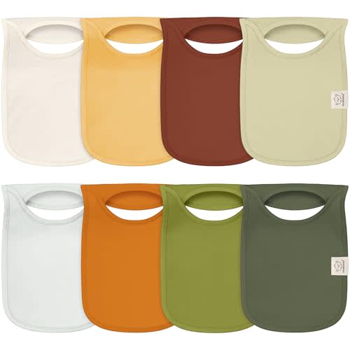 KeaBabies 8-Pack Bibs for Baby Girl, Boy - Pullover Large Baby Bibs for Drooling and Teething Infant, Newborn, Soft & Absorbent Organic Cotton, Long Torso Coverage Keep Toddler Clean & Dry (Sahara)