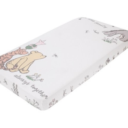 NoJo Disney Classic Pooh Naturally Friends Ivory and Taupe 100% Cotton Photo Op Fitted Crib Sheet