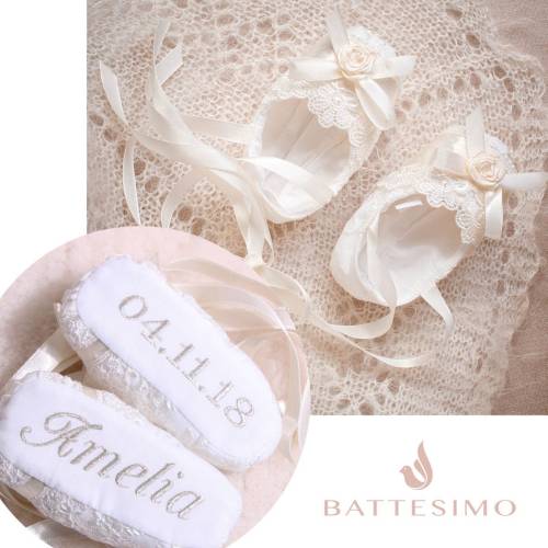 Lace Baptism Shoes Girl: Personalized Cotton Christening Booties