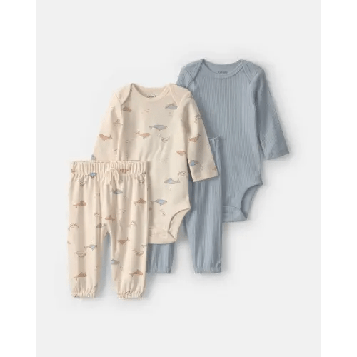 Baby 4-Piece Whale Long-Sleeve Bodysuit & Pant Set - Blue/Ivory