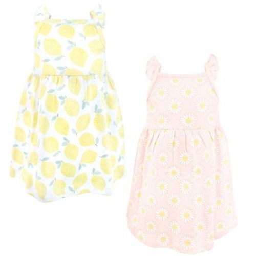 Luvable Friends Hudson Baby Sleeveless Dresses 2pk, Lemon Daisy Blossom, 9-12M
