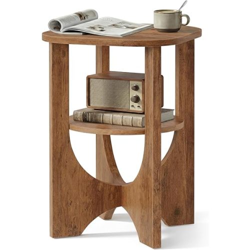 VASAGLE Side Table, 2 Tier Small Accent End Table, Nightstand with Lower Shelf for Small Spaces, Living Room, Bedroom, Honey Brown ULET233M101S