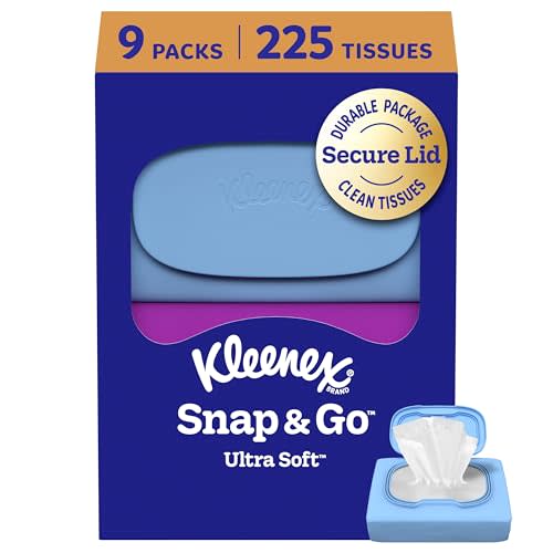 Kleenex Snap & Go Ultra Soft Facial Tissues, 9 On-the-Go Packs, 25 Tissues per Pack, 3-Ply, Packaging May Vary