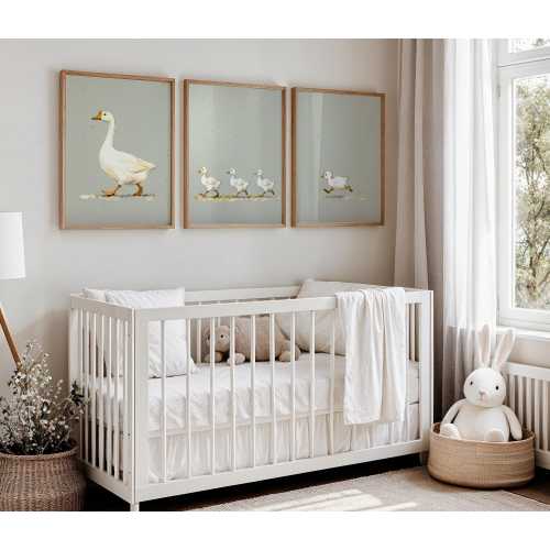 Mother Goose Nursery Wall Art Set of 3 | Watercolor Geese Print | Cottagecore Baby Room Decor | Farm Nursery Art