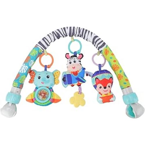 SIXRUN Baby Stroller Arch Toy, Black And White Stroller Arch With Clamps And Teething Rings, For Infants And Toddlers