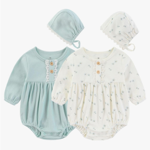 Ruliby Baby Girl Clothes Cotton Bubble Romper Floral Bodysuits Infant Outfit Set