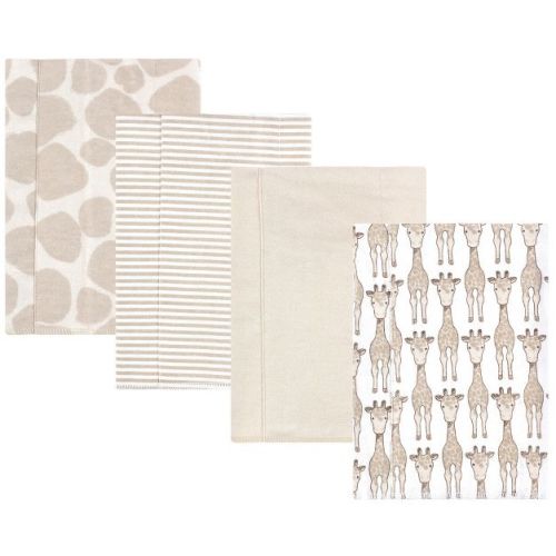 Hudson Baby Cotton Poly Flannel Burp Cloths 4-Pack, Giraffe, One Size