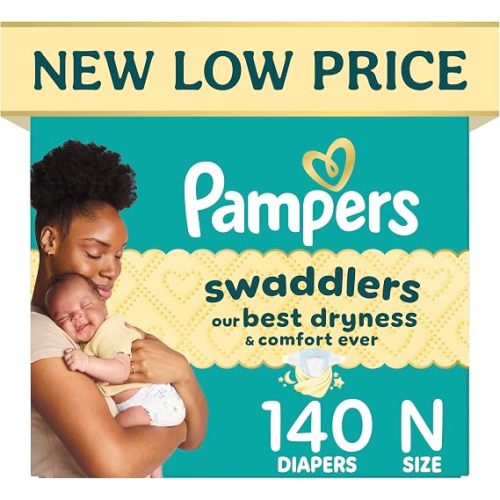 Pampers Swaddlers Diapers, Size 0 (up to 10 lbs), 140 Count, Hypoallergenic, Absorbent, Keeps Baby Dry and Comfortable, Skin Safe Disposable Newborn Baby Diaper