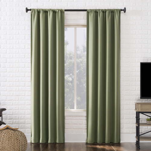 Sun Zero Avery 100% Blackout Rod Pocket Single Curtain Panel, Sage Green, 40"W x 63"L