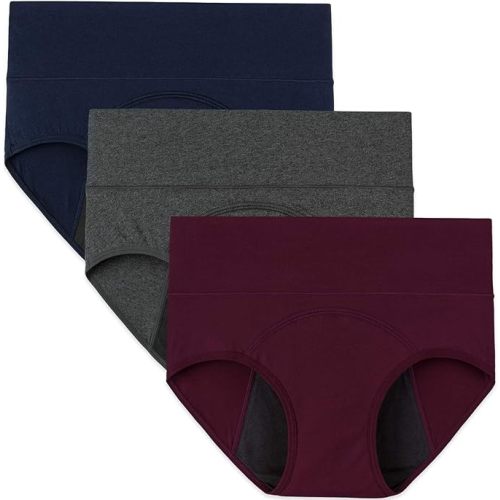 INNERSY Period Underwear for Women High Waisted Leak-Proof Postpartum Menstrual Panties 3-Pack