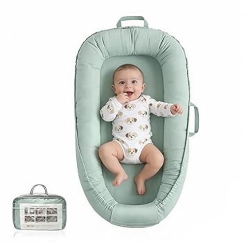 Baby Lounger - Infant Lounger for Newborn 0-24 Months, Pure Cotton Breathable Baby Nest Lounger, Newborn Essentials for Baby Boys & Girls, Portable Baby Lounger for Home and Travel