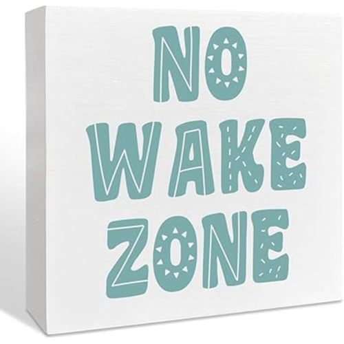 Beach Nursery Room Wooden Box Sign, No Wake Zone, Inspirational Nursery Bedroom Desk Decor, Motivational Kids Room Nursery Decoration, Nursery Baby Shower Gifts for Newborn Baby Boys Girls