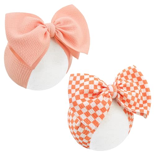 YanJie 2PCS 7’’ Orange Bows for Baby Girls Checkered Headband Tangerine Bow Infants Toddler Hair Accessories Newborn Headbands Hair Bow Baby Clothes