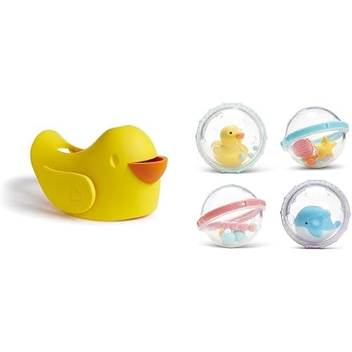 Munchkin® Beak™ Bath Spout Cover Safety Guard with Built-in Bubble Bath Dispenser, Yellow & Float & Play Bubbles™ Baby and Toddler Bath Toy, 4 Count