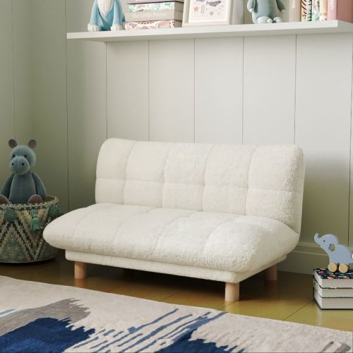 Buzz & Bloom Faux Shearling Cushioned Kids Couch (Marshmallow)