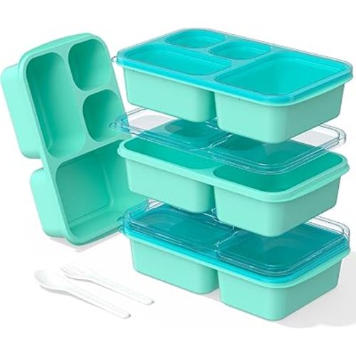 Bento Lunch Box - 4 Pack, 4-Compartment Meal Prep Containers, Adult Bento Box, Microwave & Dishwasher Safe (PP(Blue))
