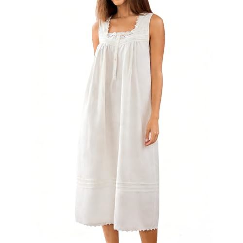 100% Cotton Nightgowns for Women Sleeveless Night Gown with Pockets,XS-5XL