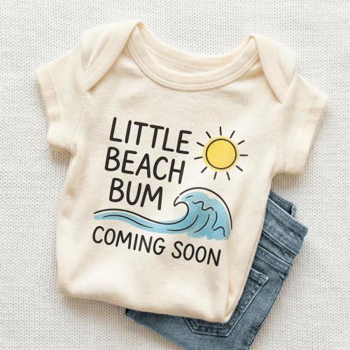 Little Beach Bum Coming Soon Baby Onesie - Funny Pregnancy Announcement Bodysuit