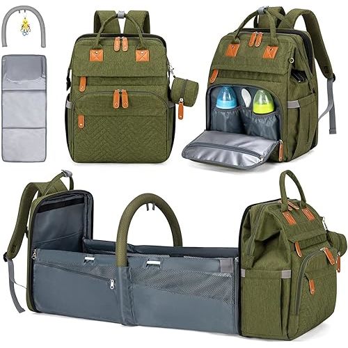 KABAQOO Diaper Bag Backpack with Detachable Changing Station, Large Capacity Baby Diaper Bags for Boys & Girls, Baby Registry Search Stuff & Shower Gifts, Newborn Essentials Must Haves, Army Green