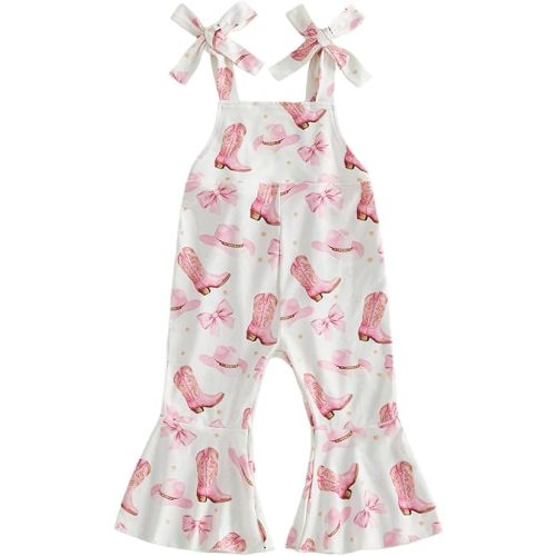Toddler Cowgirl Outfit Baby Girl Bell Bottom Romper Summer Sleeveless Jumpsuit Flare Overalls Western Baby Clothes
