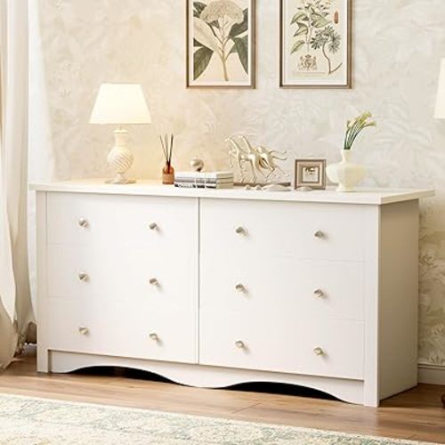 YESHOMY Dresser for Bedroom with 6 Drawer, 47.2" TV Stand, Organizer Drawers for Bedroom, Living, Hallway (White)