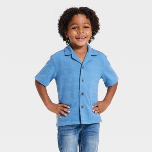 Toddler Boys' Short Sleeve Button-Down Shirt - Cat & Jack™ Blue 5T