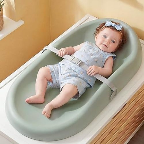 Mallify Baby Changing Pad with Waterproof and Non-Toxic Surface, Changing Table Pad with Adjustable Safety Strap and Cushioned Foam, Easy-Clean & Portable Changing Pad for Dresser(Green)