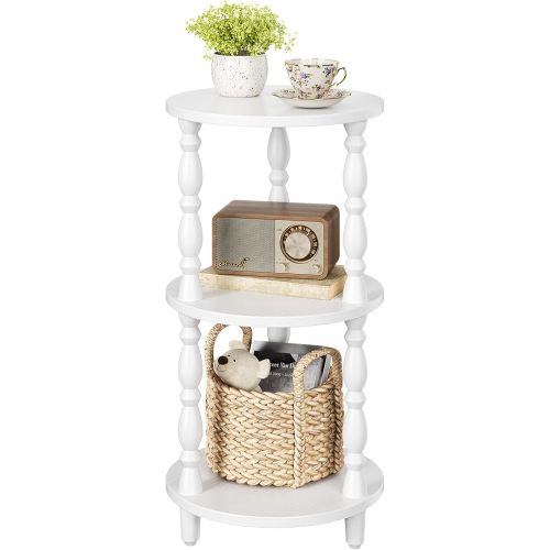 Yoobure Small Round Side Table - 3-Tier End Table with Storage Shelf, Narrow Bedside Table Nightstand for Bedroom, Accent End Tables Living Room, Wood Side Tables for Small Spaces, Office, White
