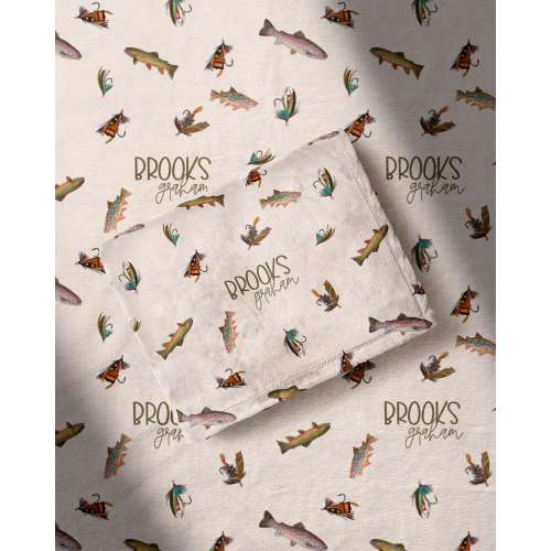 Fishing Baby Blanket Blanket Swaddle Wrap Wrap Baby Boy Boy Fly Fishing Fishing Lure Blanket Blanket Custom Name Name Trout Design Custom