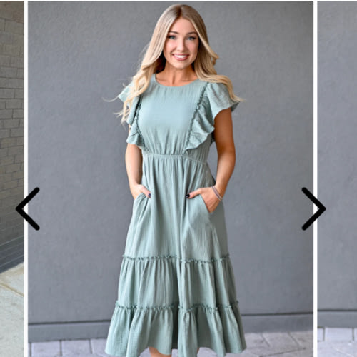 Gauze Ruffle Midi Dress- Seafoam Green