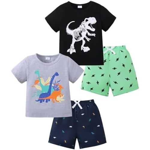 Jecson Toddler Boy Clothes Summer Outfits Cotton Short Sleeve T-shirts and Shorts Set 4 Pieces 12Months-5 Years