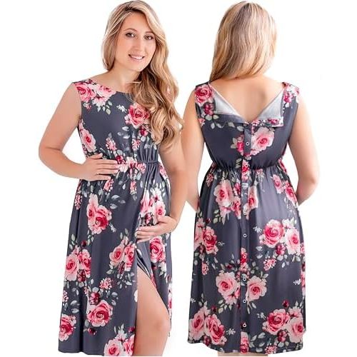 ECO BABY Made With Love 3-in-1 Labor and Delivery Gown for Hospital, Nursing Nightgown, Maternity Dress for Breastfeeding