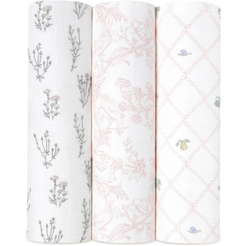 aden + anais Silky Soft Swaddle Blanket, Boutique Muslin Blankets for Girls & Boys, Baby Receiving Swaddles, Ideal Newborn & Infant Swaddling Set, Perfect Shower Gifts, 3 Pack, French Floral